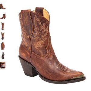 Wheels Brown Leather Western Booties - Round Toe